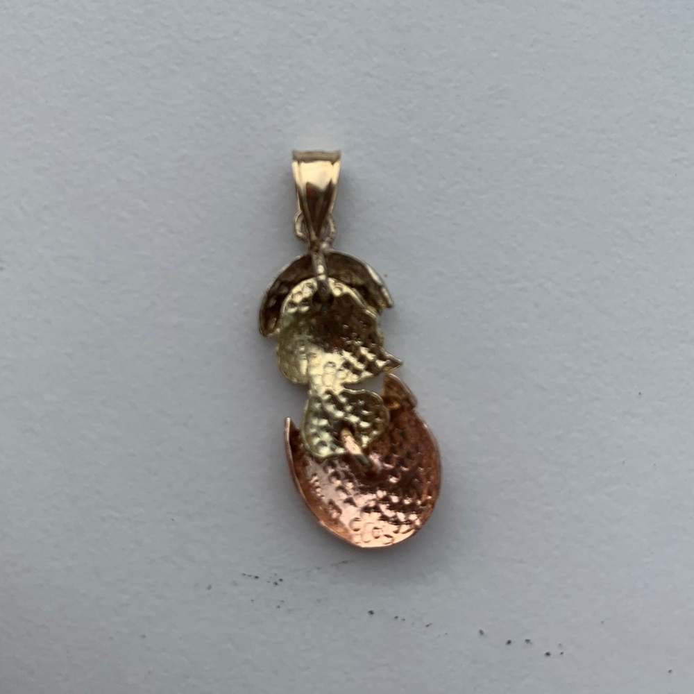Tri-Color 14 KT Gold Chick in Egg Charm Pendant - Picture 2 of 3